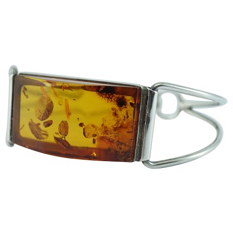 Silver bangle set with amber