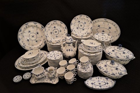 Royal Copenhagen, blue fluted, full lace; Complete dinner- and coffee set for 12 
pers.
