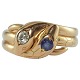 Ring of 14k gold set with a sapphire and a brillant-cut diamond