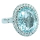 14 kt. white gold ring with 1 oval facet cut Aquamarine (approx. 13 ct). And 
adorned with 30 brilliant-cut diamonds.Str 58.