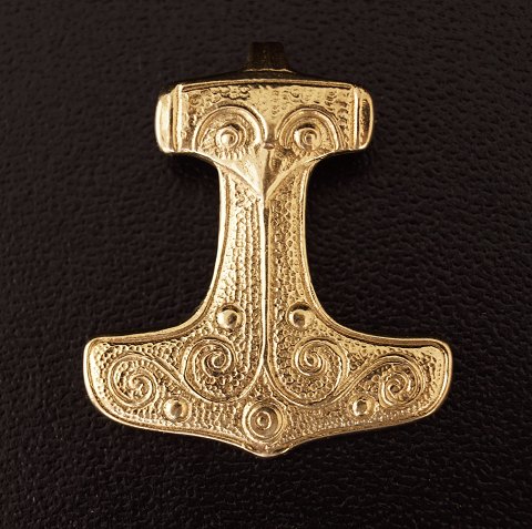 Stort vedhæng, 14 kt. guld, Thors hammer, norsk