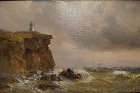 Marine maleri af Vilhelm Melbye, motiv sejlskib i den Engelske kanal ud fra Englands Kyst.