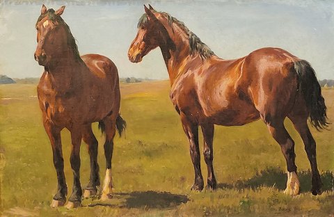 Otto Bache; Maleri, Heste, olie på lærred