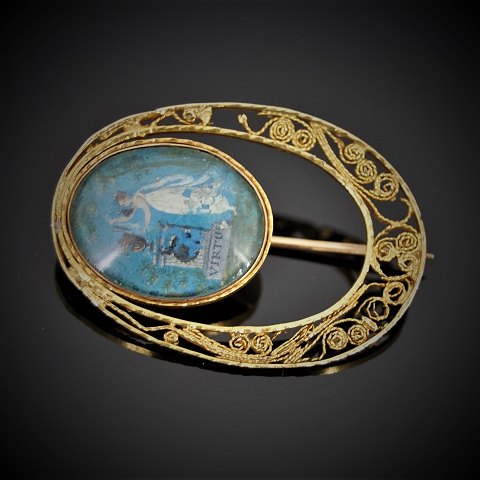 Empire guld broche prydet med miniature maleri