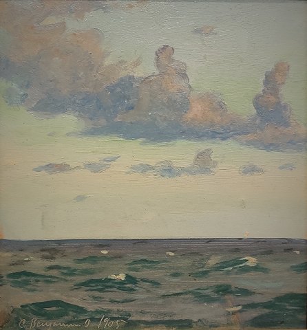 Chr. Benjamin Olsen; Painting, marine motif, oil on cardboard
