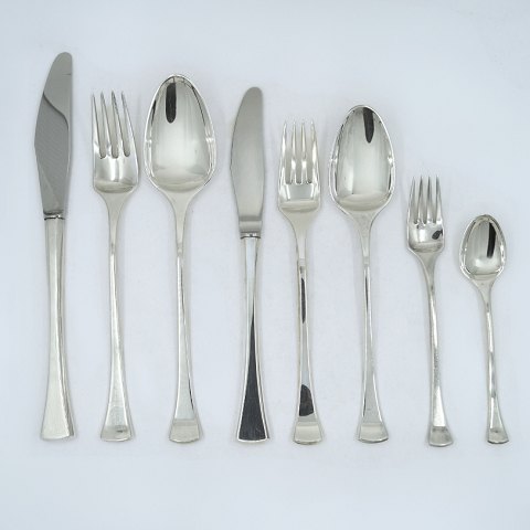 Hans Hansen; Kristine silver cutlery, complete for 8 persons, 64 pieces