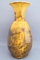 Herman A. Kähler; big vase in pottery decorated with yellow uraniumglaze