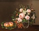 I. L. Jensen school; An oil painting, flower bouquet and peaches