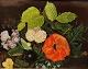 Usigneret blomstermaleri, olie på malerpap