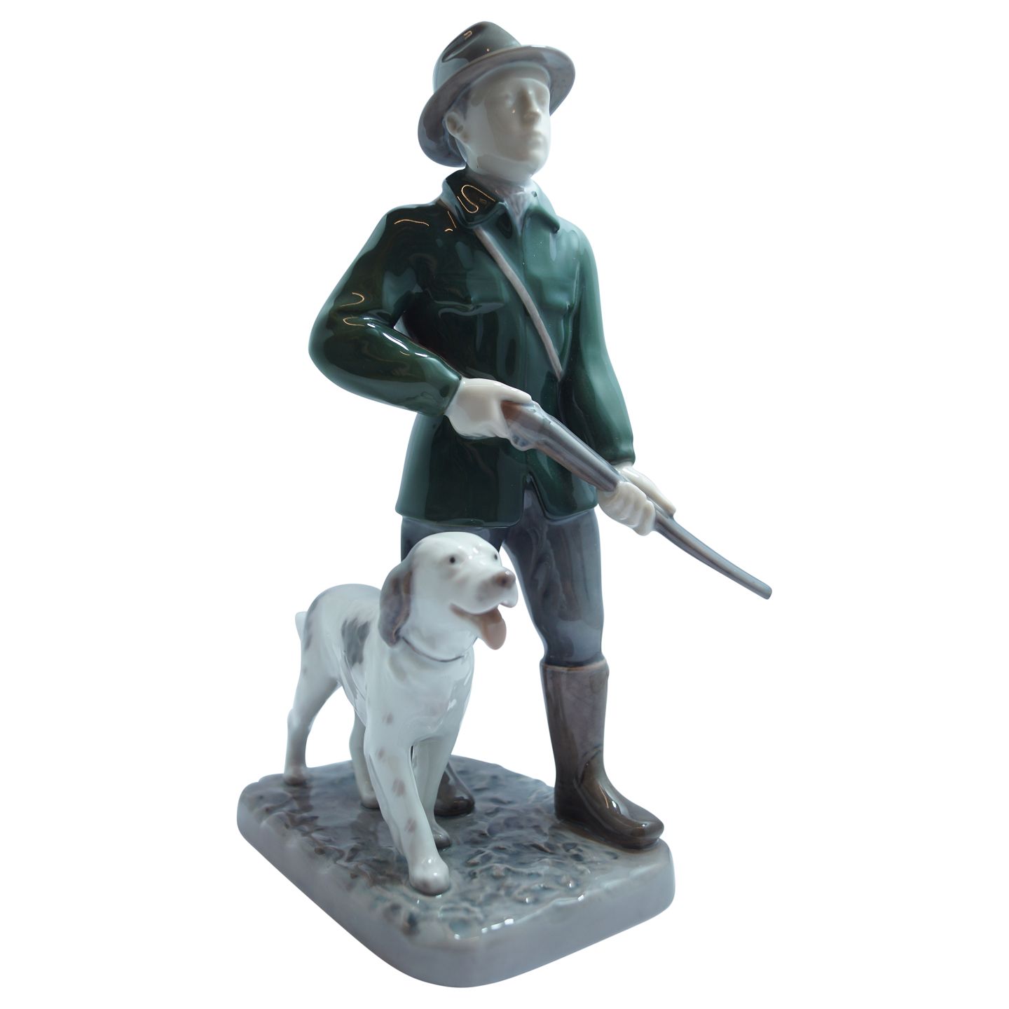 - Bing Grøndahl; Porcelæns figur, jæger med hund